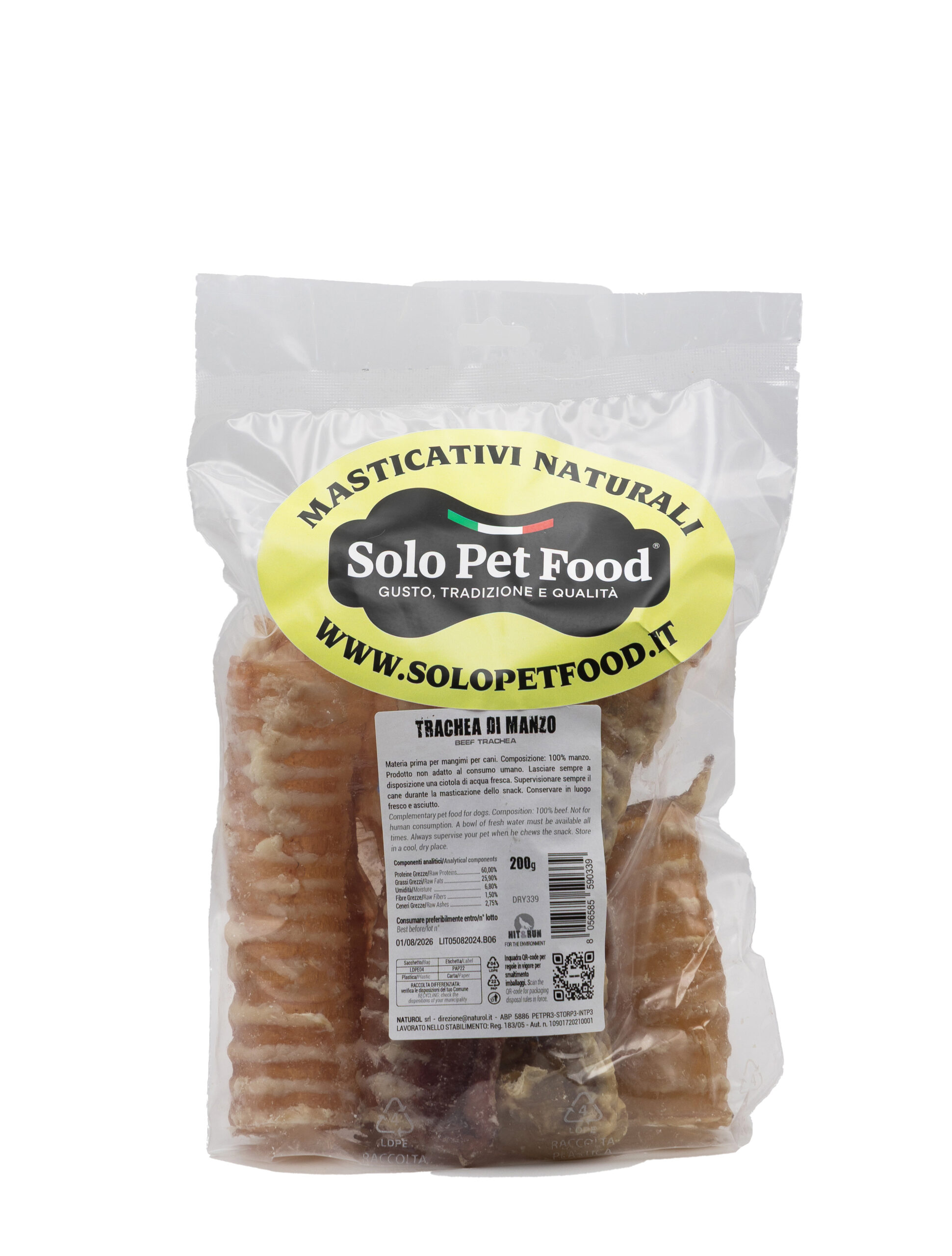 trachea di manzo per cani masticativo naturale