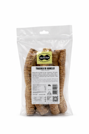 Trachea di agnello essiccata per cani in confezione trasparente